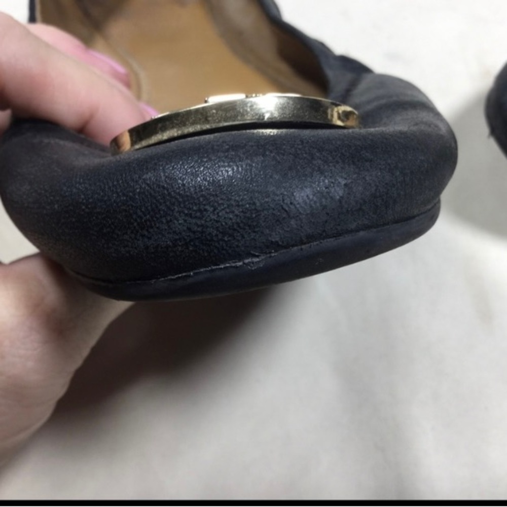 Tory Burch Benton Black Leather Ballet Flats with Gold Logo Women’s 10 - Picture 6 of 8